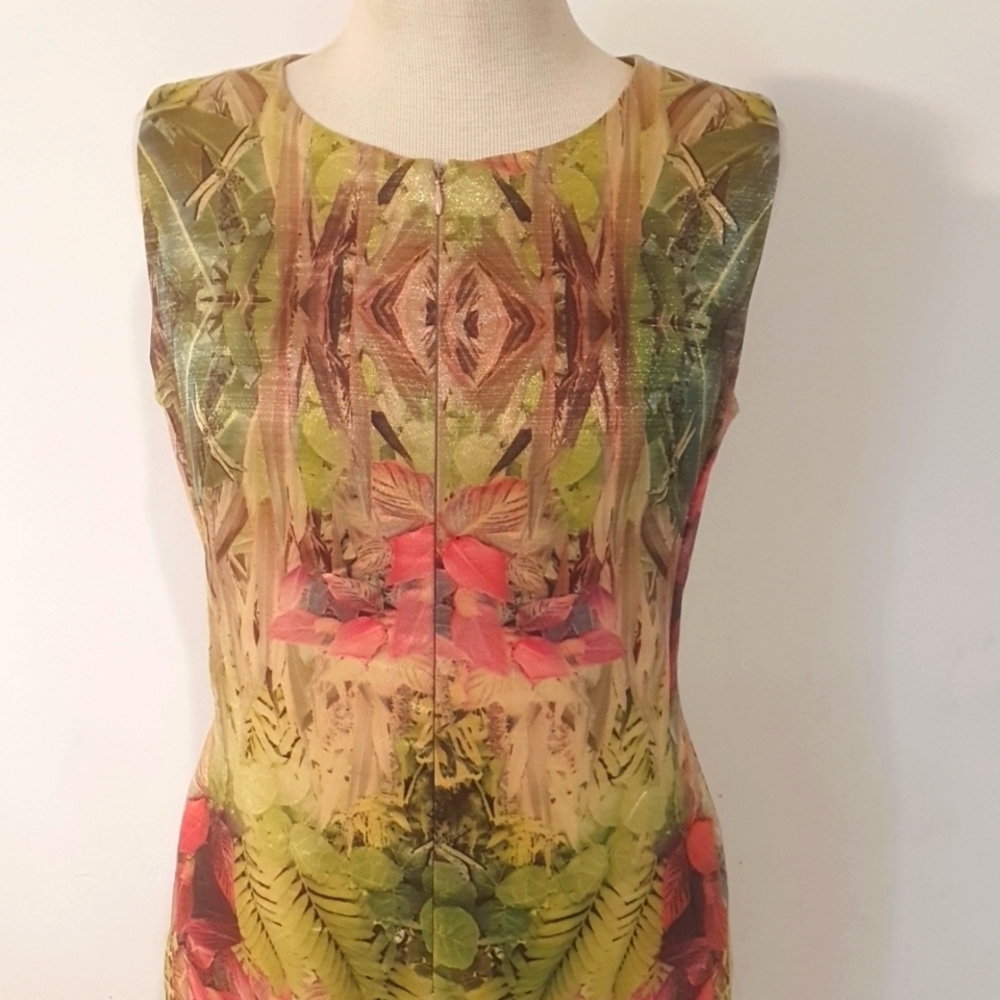 Moss & Spy Size 14 Metallic Tropical Front Zip Dress - Picture 2 of 11